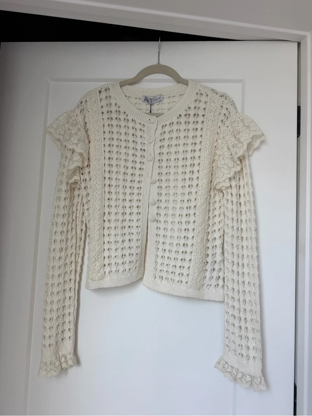 Zara Cream Openwork Ruffle-Sleeve Cardigan